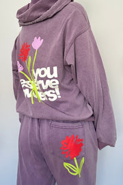 You Deserve Flowers Relaxed Notch-Neck Hoodie