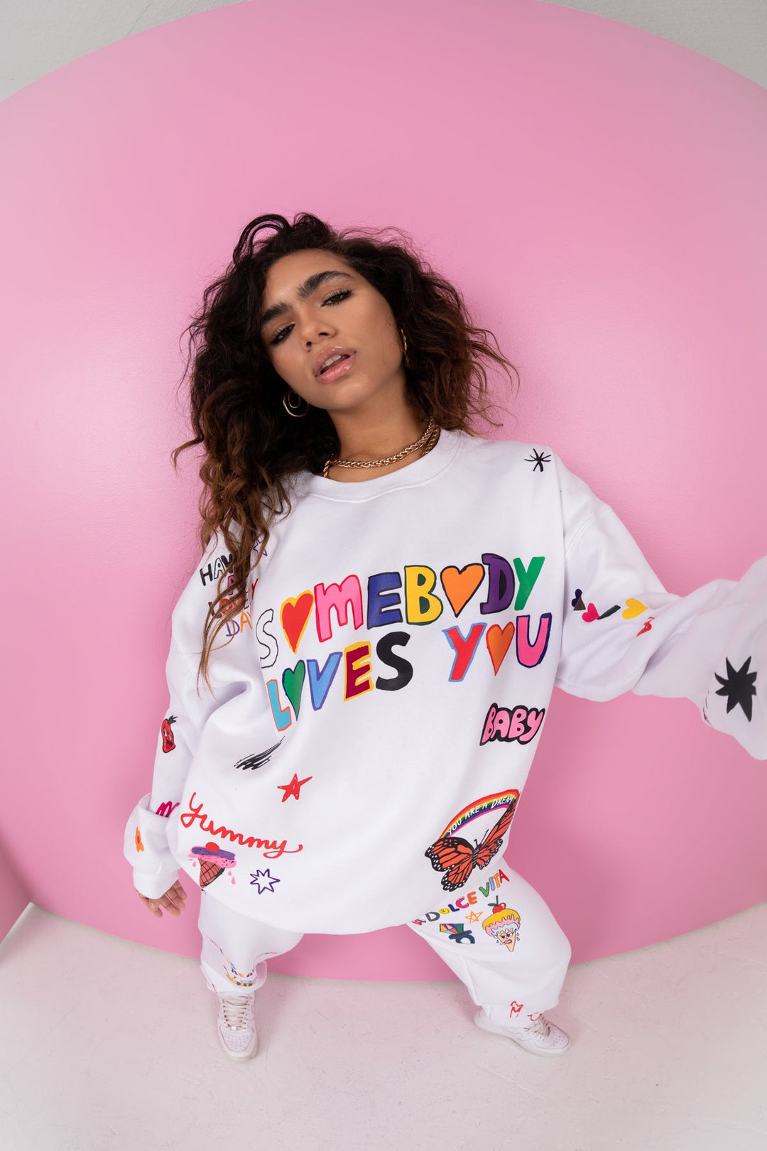 The Mayfair Group I Scream shops Colour Sweater Crewneck Pink Somebody Loves You OS